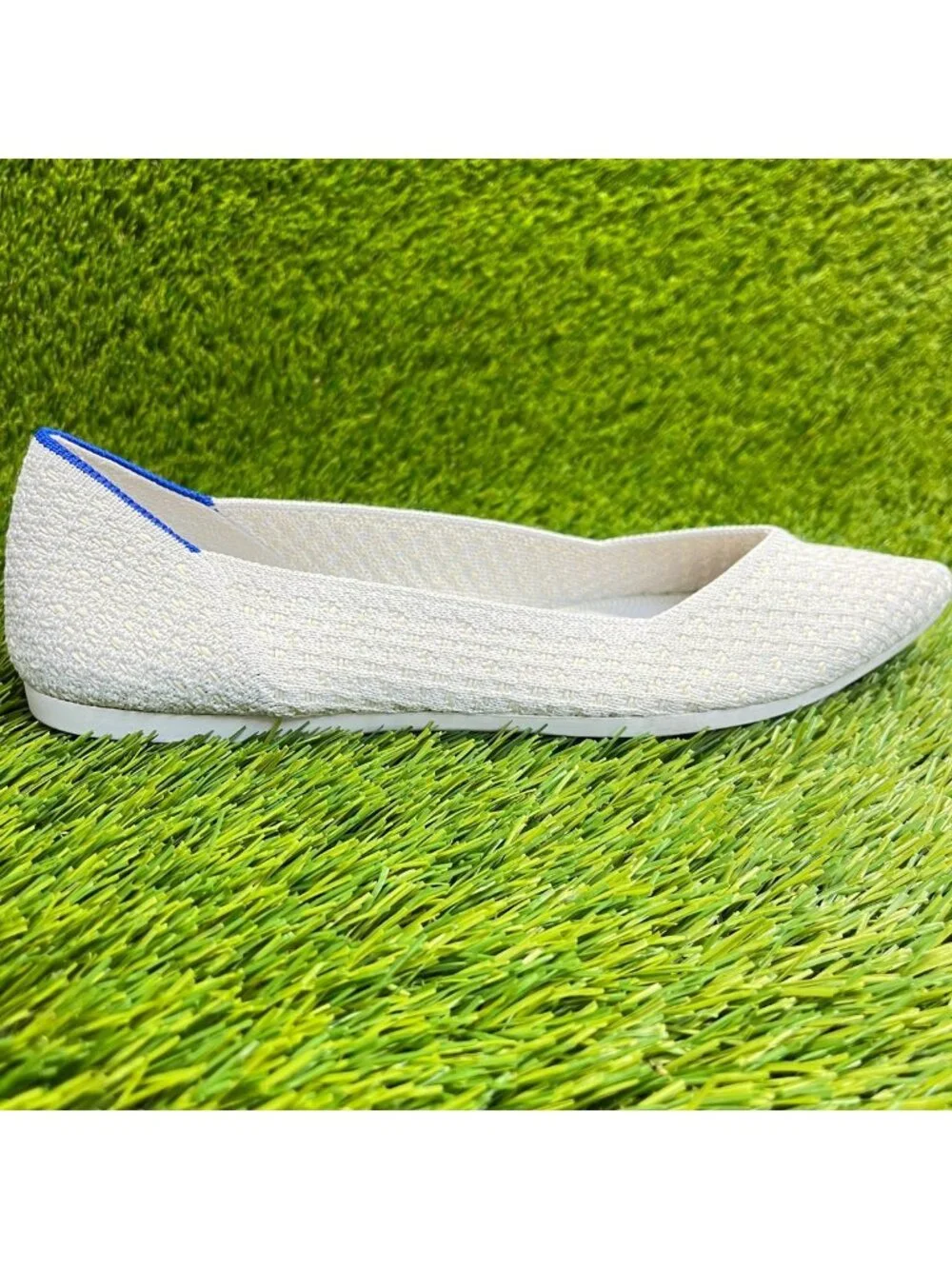 Rothy's The Point Womens Size 8.5 White Blue Casual Classic Slip On Ballet Flats